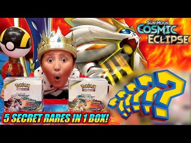 KING ETHAN MONSTER PULLS 5 SECRET RARE POKEMON CARDS IN 1 BOX! COSMIC ECLIPSE BOOSTER BOX OPENING!