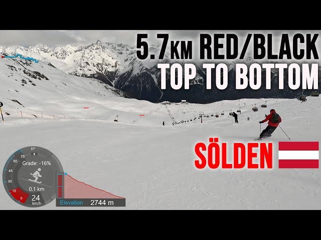 [4K] Skiing Sölden, 5.7 km Black & Red Top to Bottom on Pistes 14, 19 and 21, Austria, GoPro HERO11