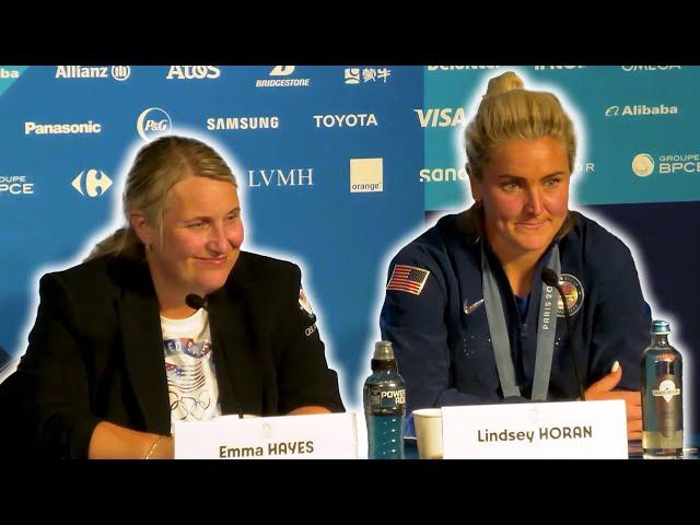 Emma Hayes and Lindsey Horan GOLD WINNING press conference  Brazil 0-1 USA  Paris 2024 Olympics