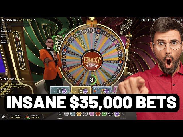 CRAZY TIME - INSANE $35,000 BETS - BIG WINS!