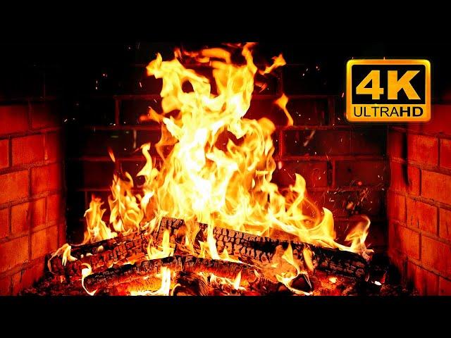  Cozy Fireplace 4K (12 HOURS). Fireplace with Crackling Fire Sounds. Fireplace Ambience