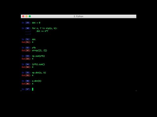 Dot product 1: For loop vs. cosine method vs. dot function