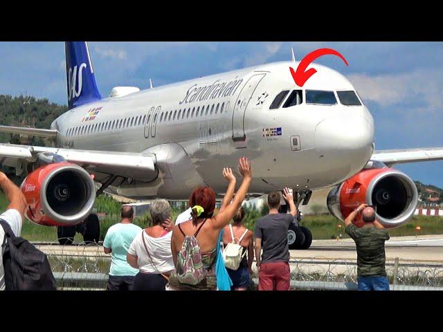 Airbus A320 VS Plane Spotters | JETBLAST & Waving Pilot at Skiathos Airport | Takeoff in 4K