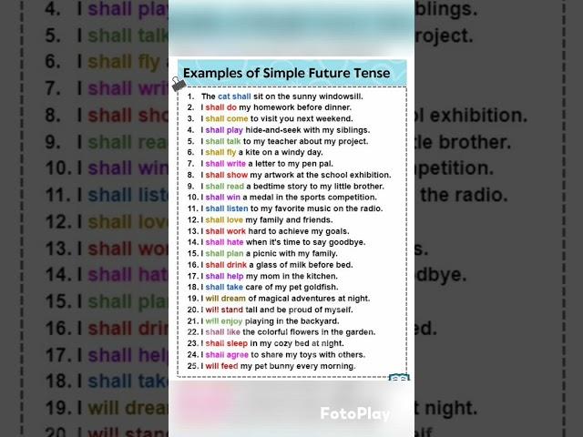 25 examples of simple future tense #future tense