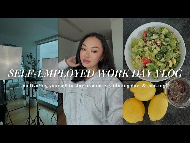 VLOG: self-employed productive work day at home, filming day, staying motivated, meal prep & cooking