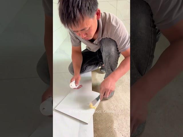 Asian bricklayer installs tiles P58 #diy #construction #tiles #shorts #bricklayer #tiling  #handmade