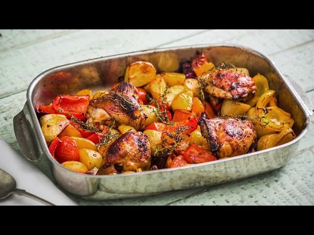 Traybake chicken with potatoes and peppers