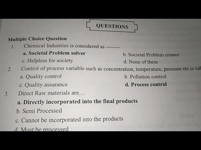 MCQ of industrial chemistry . important for exam .