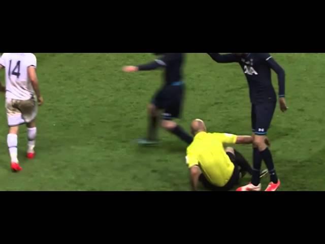 Howard Webb flattened by Lewis Holtby sliding tackle (Good Quality)