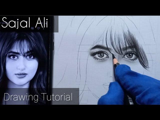 Sajal Ali Drawing|How to Draw Girl with outline and shading Tutorial |MeeshaAliArtist