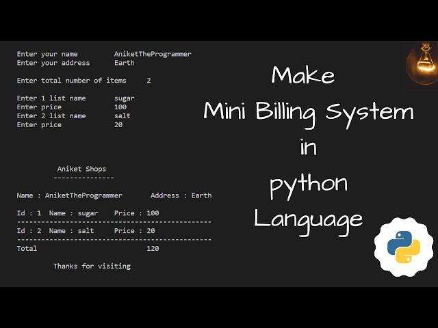 Billing System in python language || Python language