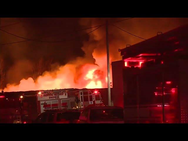Ohio train derailment and fire: Raw video of building fire from derailed train in East Palestine