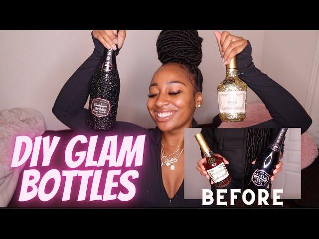 DIY GLAM BOTTLES : CUSTOM GLITTER HENNESSY & BELAIRE BOTTLE || Glitter Alcohol Bottles