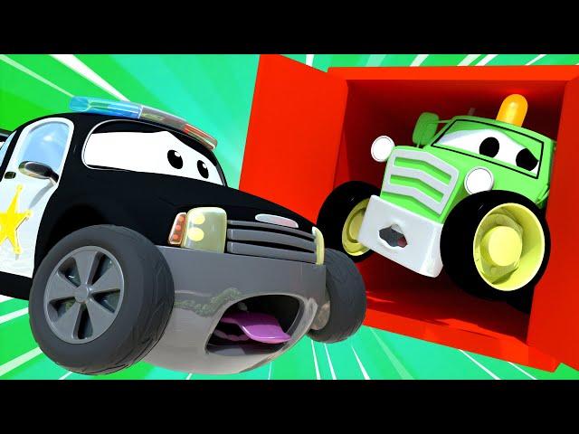 Car Patrol -  Baby Lily The Bus And Ben The Tractor Get Stuck in a Container! - Cars videos for kids