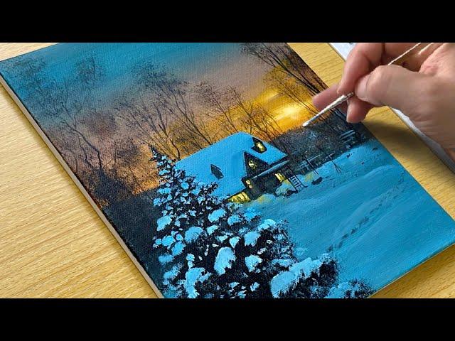 How to Paint Snowy Night / Acrylic Painting