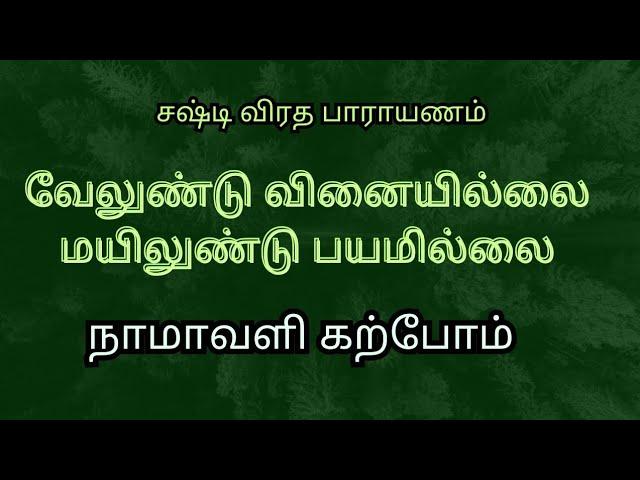 வேலுண்டு வினையில்லை | முருகன் நாமாவளி கற்போம் | சஷ்டி விரதம்