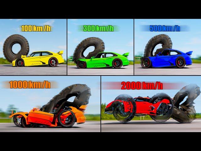 Damage to Сars at Different Speeds #4 (100, 300, 500, 1000, 2000 km/h) - Beamng drive