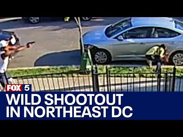 RAW VIDEO: Wild shootout in Northeast DC captured on home surveillance video | FOX 5 DC