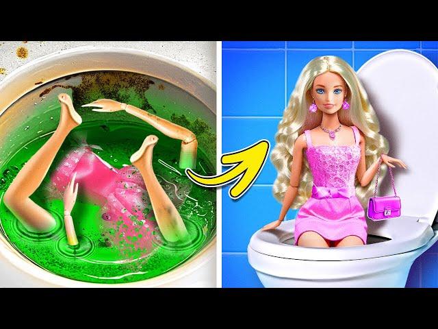 I Adopted a Broke Barbie Doll!  Glamorous Doll Makeover Hacks by 123 GO! 