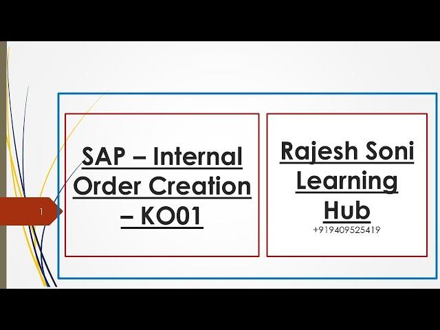 Internal Order Creation - How to create Internal Order