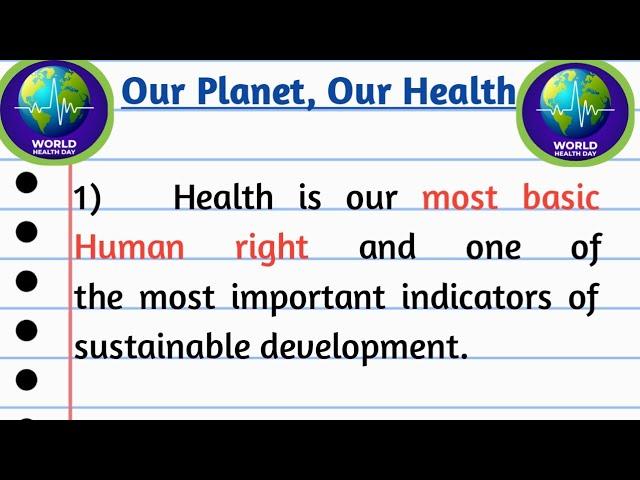 World Health Day 2022 Theme |Our Planet Our Health|Speech on World Health day Theme| Important Facts