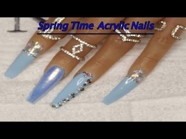 DIY  How To Do Nail art, Acrylic nails Baby Blue Coffin Shape Acrylic Nails #101 #101