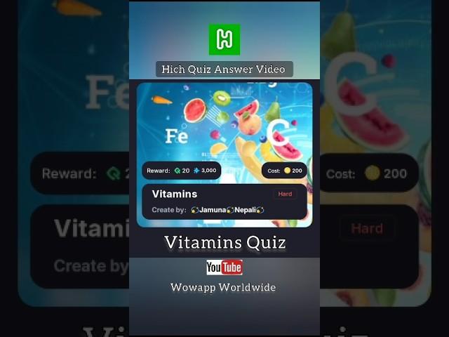 Explore Health and Wellness Quiz | Vitamins Quiz Answer | #HichQuiz #HichApp #gkquiz #gk #trivia