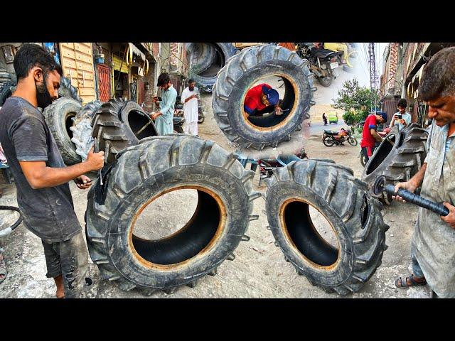 Wonderfully Process of Tractor Damage Tire How to Fix Sidewall Cut Repaire