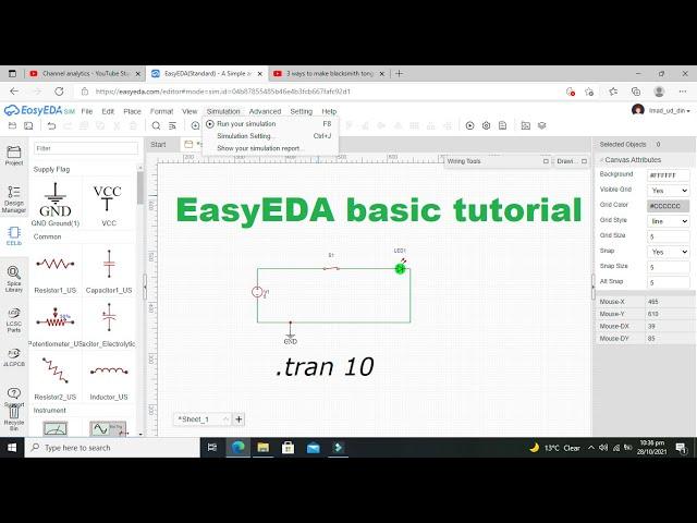 basic tutorials for beginners for EasyEDA | simplest circuit simulation tutorial in EasyEDA