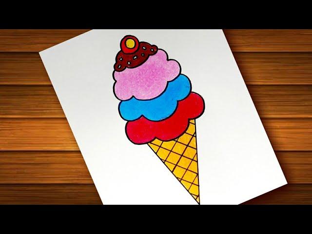 How To Draw Ice cream For Beginners || Draw Cute Ice Cream Cone || Ice cream Drawing & Colour..