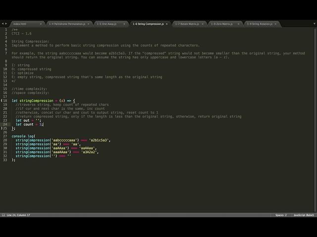 CTCI - 1.6 - String Compression (JAVASCRIPT ES6 SOLUTION VIDEO)