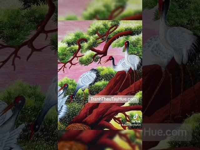 Tranh thêu tùng hạc diên niên - tranh thêu tay Huế