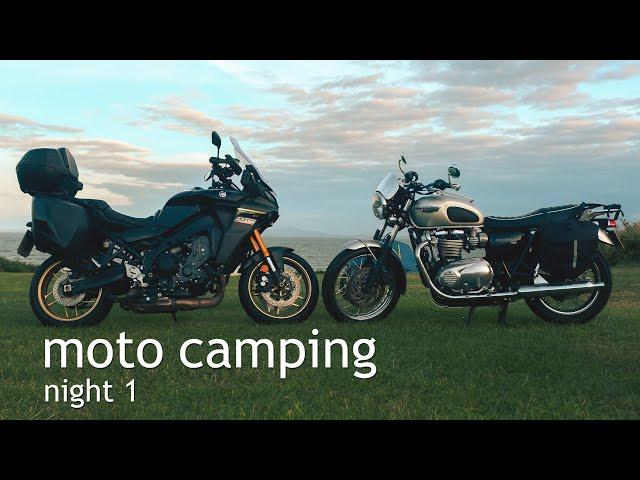 Moto Camping on a Yamaha Tracer 9 GT and a Triumph Bonneville T120.