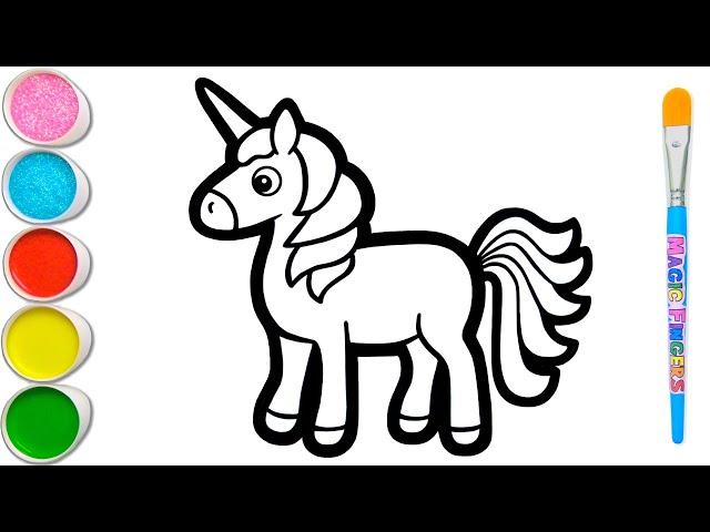 Unicorn with Rainbow Drawing, Painting and Coloring for Kids & Toddlers | Simple Paintings #206