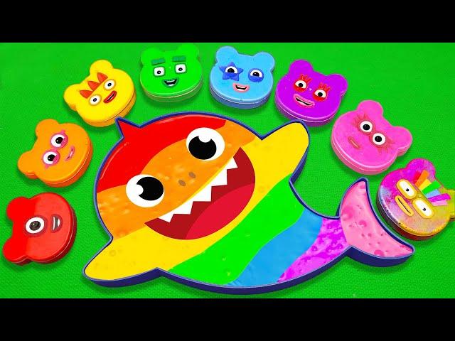 Making Rainbow Baby Shark Bathtub with Mixing SLIME inside Dirty Bear Shapes! Satisfying ASMR Videos