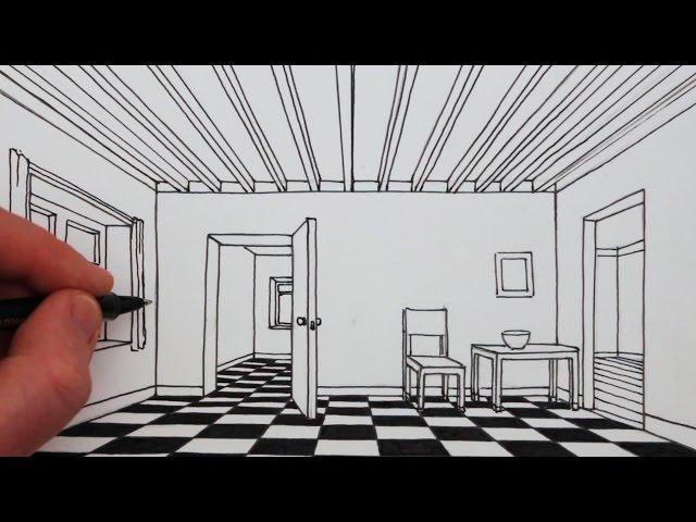 How to Draw a Room in 1-Point Perspective: Narrated Drawing