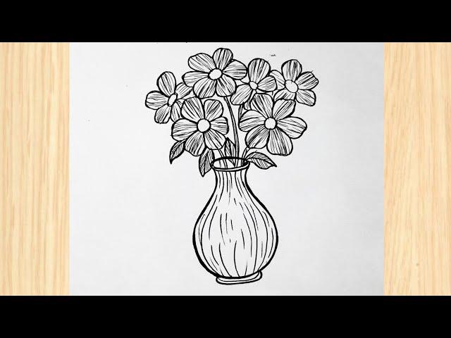 How to draw flowers in a vase || Easy flower drawing tutorial