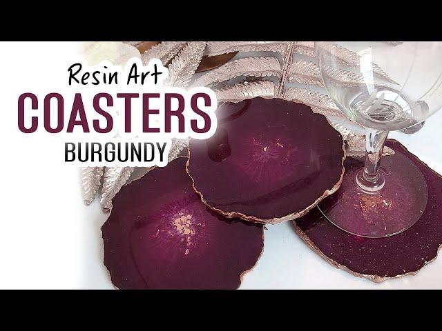 Resin Coasters - How to make burgundy agate, geode inspired coasters using silicone molds