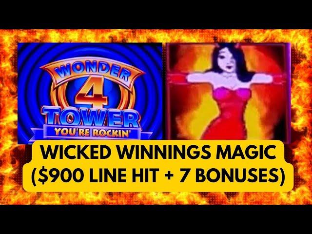 Wicked Winnings Magic $900.00 Line Hit-Plus More Satisfying Bonuses on Wonder 4 Tower Slot Machine!