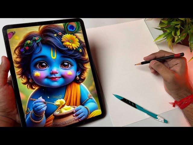 Draw with me - Krishna Drawing, Janmashtami Drawing,  Step By Step