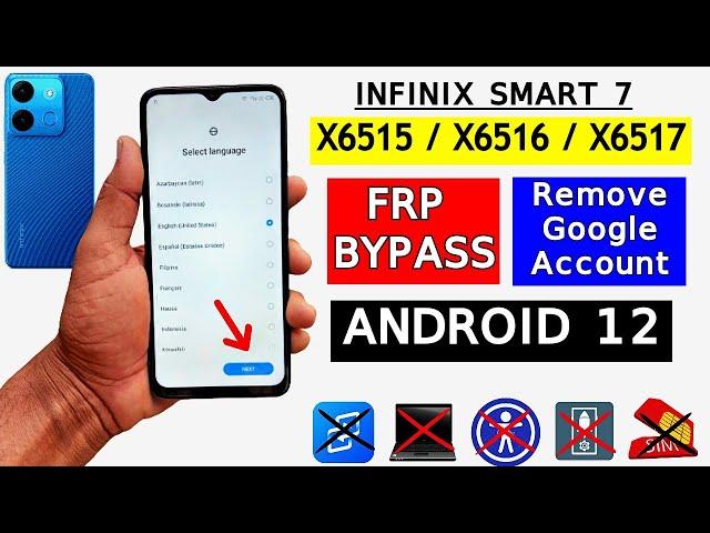 Infinix Smart 7 (X6516) FRP Bypass Android 12 Apps Not Installed | Google Account Bypass Without PC