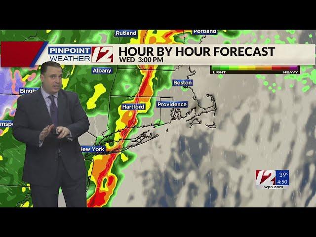 WPRI 12 Weather Forecast for 12/11/24:  Rain, some heavy today, with strong winds developing