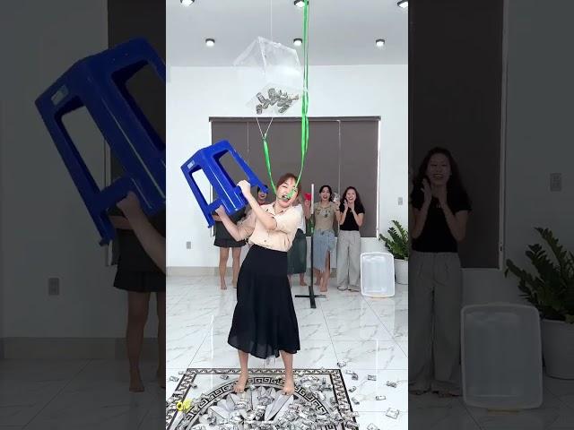 Challenge to catch money falling from the sky using many tools #shorts #funny #games #office