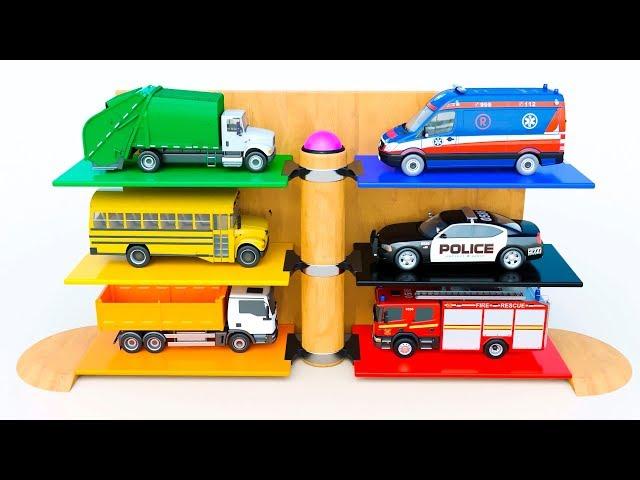 Fun Kids Videos - Toy Vehicles Parking | Police Car School Bus Garbage Truck