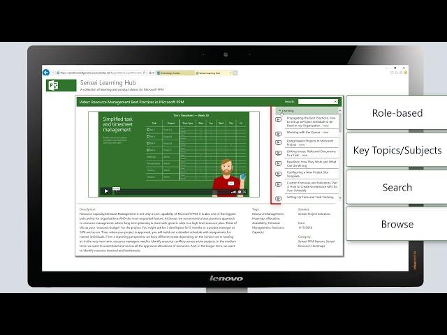 Sensei Learning Hub - a collection of learning and product videos for Microsoft PPM