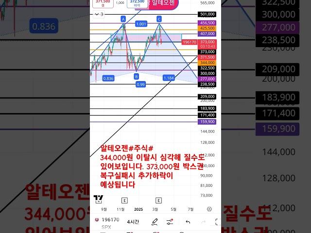 알테오젠#주식#  373,000원 박스권 복구실패시 추가하락이 예상됩니다