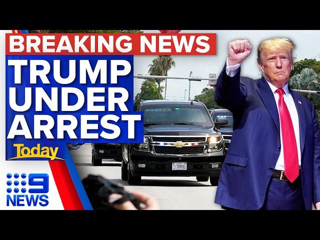 Former US President Donald Trump under arrest, arrives at Miami courthouse | 9 News Australia