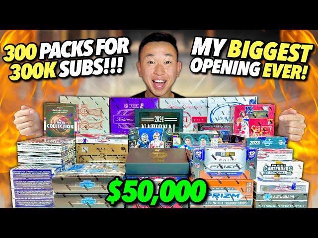 *INSANE PULLS! * OPENING 300 PACKS TO CELEBRATE 300K SUBSCRIBERS! MY BIGGEST OPENING EVER ($50K)!