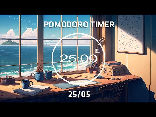 2-Hour Pomodoro (25/05) with Lofi  Feels like you're on the beach | Ocean Sounds | 4 x 25 min