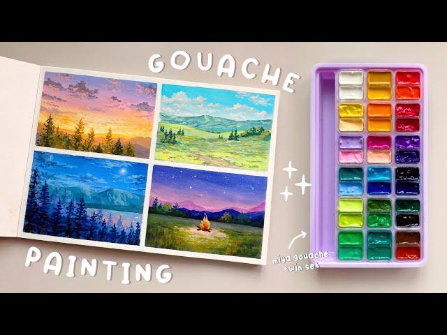  painting peaceful gouache landscapes  himi gouache 36 twin set unboxing + swatching 